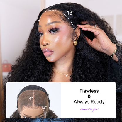 Luvme Hair PreMax water wave curly lace frontal wig with 13x4 pre-cut lace, glueless flexi-fit drawstring, fluffy and natural look